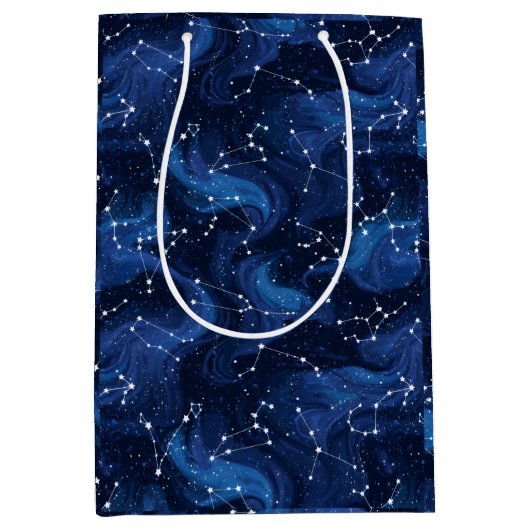 Boho-Astrologie-Sternzeichen-Muster auf Blau Mittlere Geschenktüte (Vorderseite)