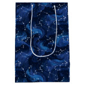 Boho-Astrologie-Sternzeichen-Muster auf Blau Mittlere Geschenktüte (Rückseite)