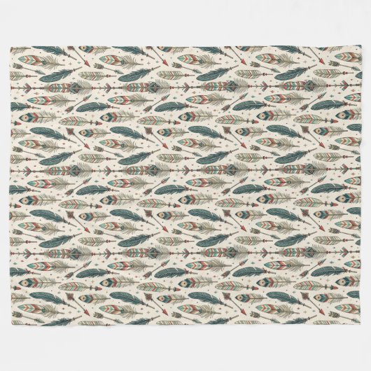 Boho Authentic Stamm Native Ethnic Feathers Pfeil Fleecedecke (Vorderseite (Horizontal))
