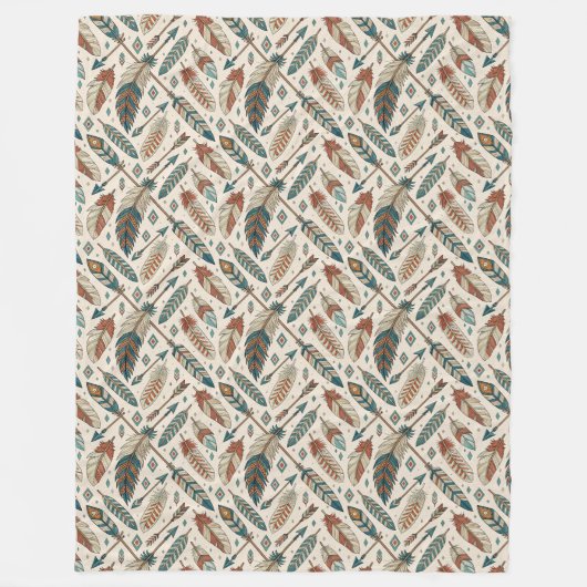 Boho Authentic Tribal Bold Ethnic Federn Pfeile Fleecedecke (Vorderseite)