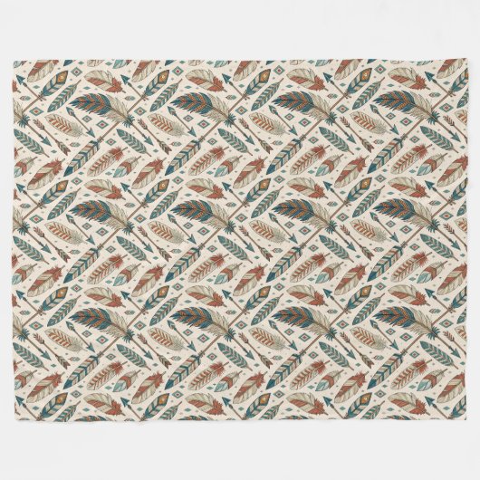 Boho Authentic Tribal Bold Ethnic Federn Pfeile Fleecedecke (Vorderseite (Horizontal))