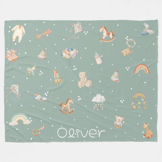 Boho Autumn Baby Shower Fleecedecke (Vorderseite (Horizontal))