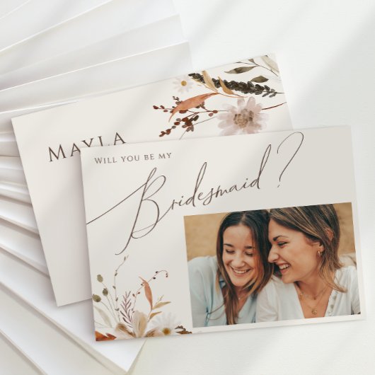 Boho Autumn Beige Foto Bridesmaid Vorschlag Card Einladung