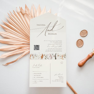 Boho Autumn   Beige Lässig QR Code Siegel und Send All In One Einladung