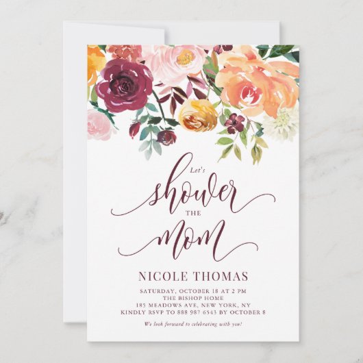 Boho Autumn Blume Garland Script Kinderdusche Einladung (Vorderseite)