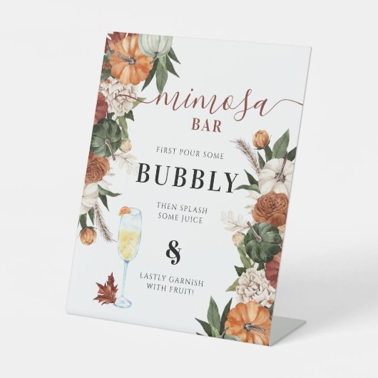 Boho Autumn Brautparty Mimosa Bar Sockelschild (Vorderseite)