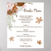 Boho Autumn Drinks Menu Wedding Sign Poster (Vorne)