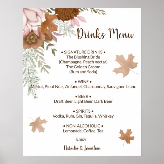 Boho Autumn Drinks Menu Wedding Sign Poster (Vorne)