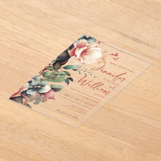 Boho Autumn Fall Floral Wedding Script Typografie Acryleinladungen (Ablage )