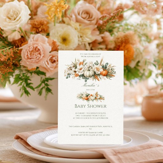 Boho Autumn Floral Arrangement Baby Shower Einladung