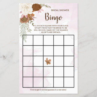 Boho Autumn Floral Brautparty Bingo Game Card Flyer