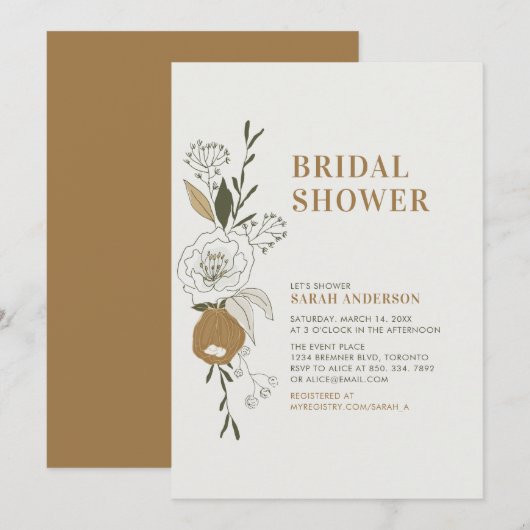 Boho Autumn Floral Bridal Polterabend Einladung (Vorne/Hinten)