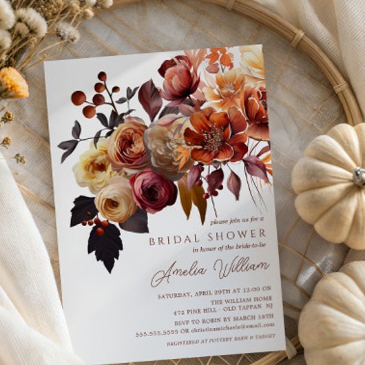 Boho Autumn Floral Bridal Shower  Einladung