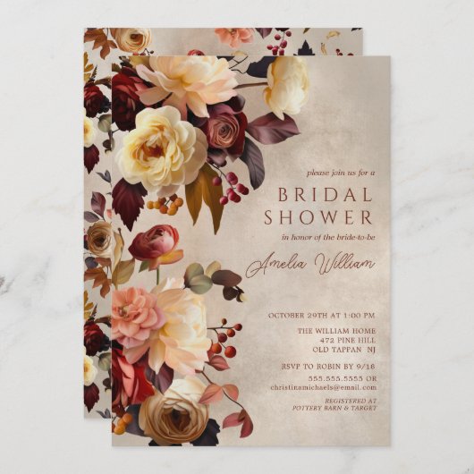 Boho Autumn Floral Bridal Shower Invitation Einladung (Vorne/Hinten)