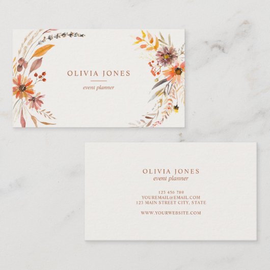 Boho Autumn Floral Business Card Visitenkarte (Vorne/Hinten)