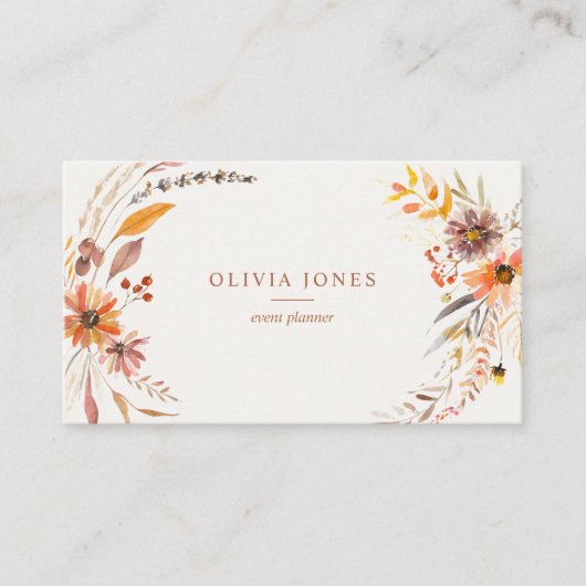 Boho Autumn Floral Business Card Visitenkarte (Vorderseite)