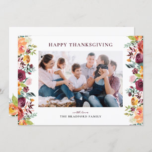 Boho Autumn Floral Frame Foto Happy Thanksgiving Feiertagskarte