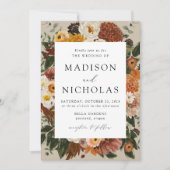Boho Autumn Floral Frame Wedding Einladung (Vorderseite)