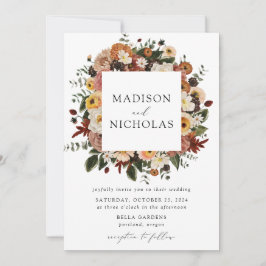 Boho Autumn Floral Frame Wedding Einladung