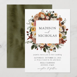 Boho Autumn Floral Frame Wedding Einladung