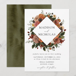 Boho Autumn Floral Frame Wedding Einladung
