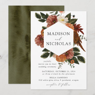 Boho Autumn Floral Frame Wedding Einladung