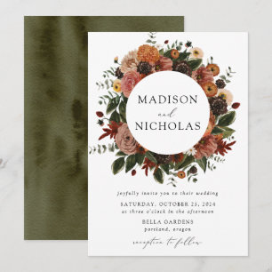 Boho Autumn Floral Frame Wedding Einladung