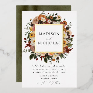 Boho Autumn Floral Frame Wedding Folieneinladung