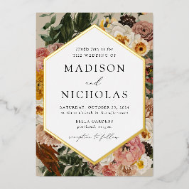 Boho Autumn Floral Geometric Frame Wedding Folieneinladung