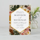 Boho Autumn Floral Geometric Frame Wedding Folieneinladung (Stehend vorne)