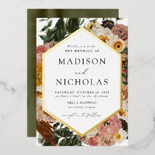 Boho Autumn Floral Geometric Frame Wedding Folieneinladung
