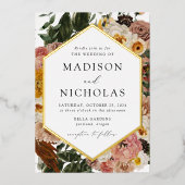 Boho Autumn Floral Geometric Frame Wedding Folieneinladung (Vorderseite)