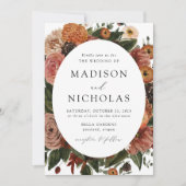 Boho Autumn Floral Oval Frame Wedding Einladung (Vorderseite)