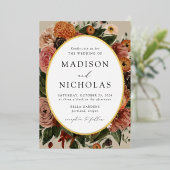 Boho Autumn Floral Oval Frame Wedding Folieneinladung (Stehend vorne)