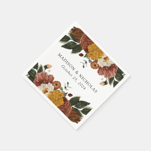 Boho Autumn Floral Personalisiert Wedding Serviette (Ecke)