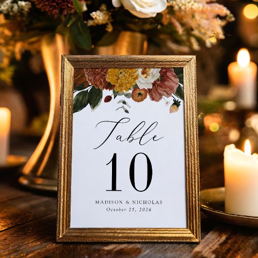 Boho Autumn Floral Personalisiert Wedding Tischnummer