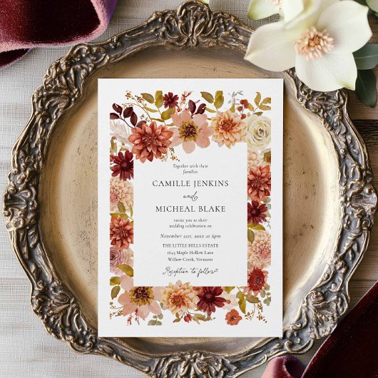 Boho Autumn Floral QR Code Wedding Invitation Einladung