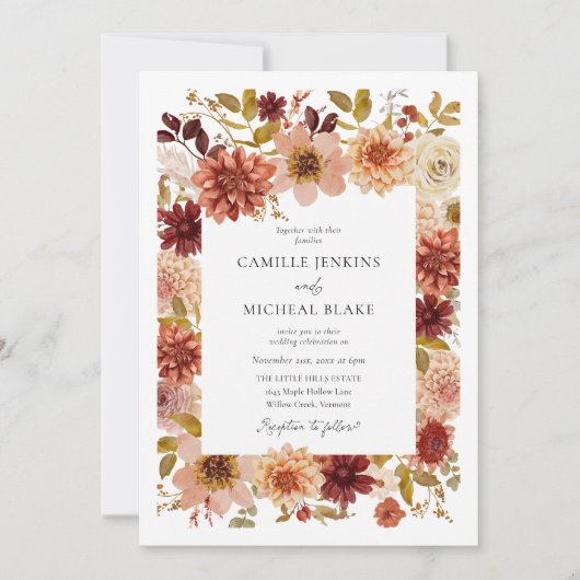 Boho Autumn Floral QR Code Wedding Invitation Einladung (Vorderseite)