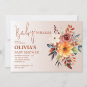 Boho Autumn Floral Terracotta Babydusche Einladung (Vorderseite)