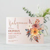 Boho Autumn Floral Terracotta Babydusche Einladung (Stehend Vorderseite)