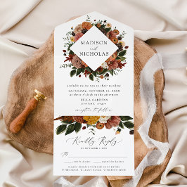 Boho Autumn Floral Wedding All In One Einladung