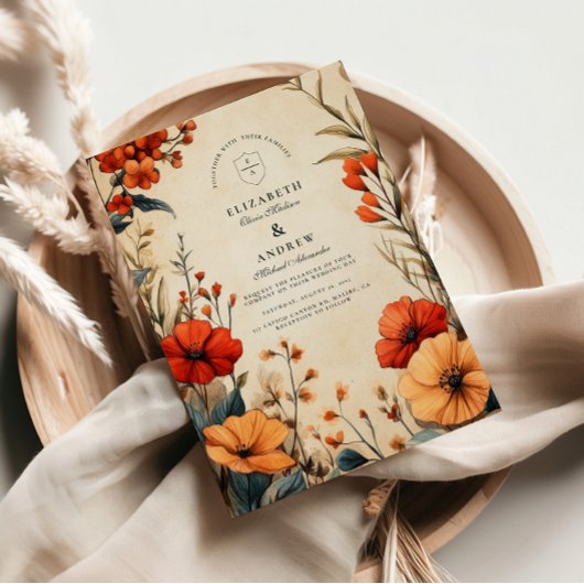 Boho Autumn Floral Wedding Einladung