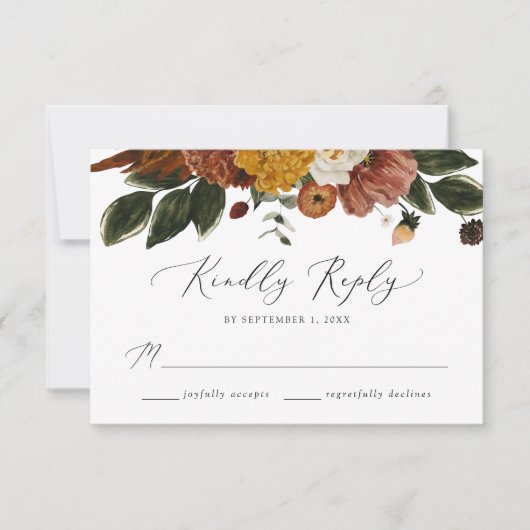 Boho Autumn Floral Wedding RSVP Karte (Vorderseite)