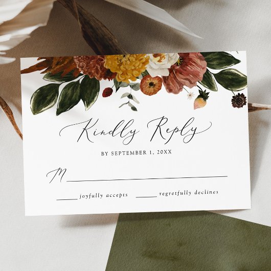 Boho Autumn Floral Wedding RSVP Karte