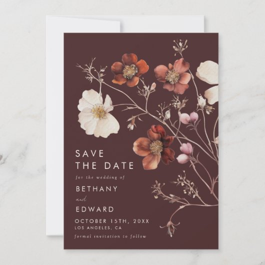 Boho Autumn Floral Wedding Save The Date (Vorderseite)