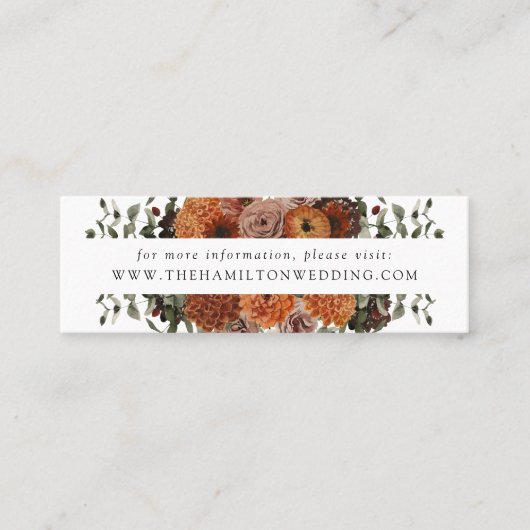 Boho Autumn Floral Wedding Website Cards Mini Visitenkarte (Vorderseite)