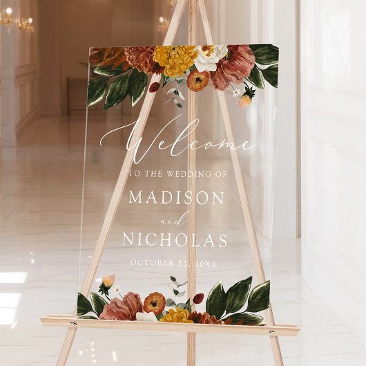 Boho Autumn Floral Wedding Willkommen Acrylschild