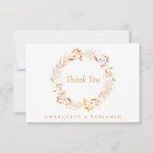 Boho Autumn Floral Wreath Custom Wedding Names Dankeskarte (Vorderseite)
