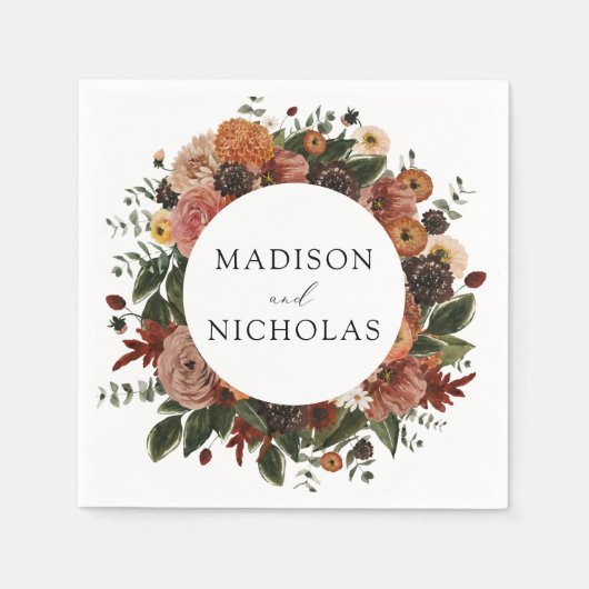 Boho Autumn Floral Wreath Personalisiert Wedding Serviette (Vorderseite)