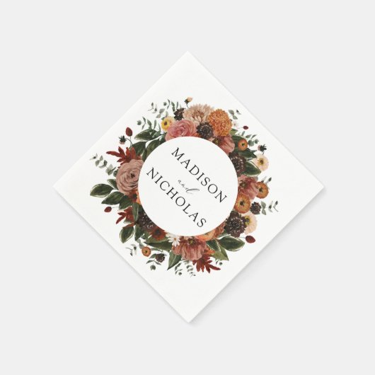 Boho Autumn Floral Wreath Personalisiert Wedding Serviette (Ecke)